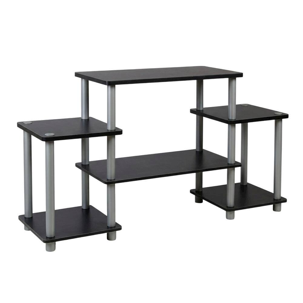 Front. FurniFact - Black/Grey no tools entertainment center with modern design - Black/Grey.