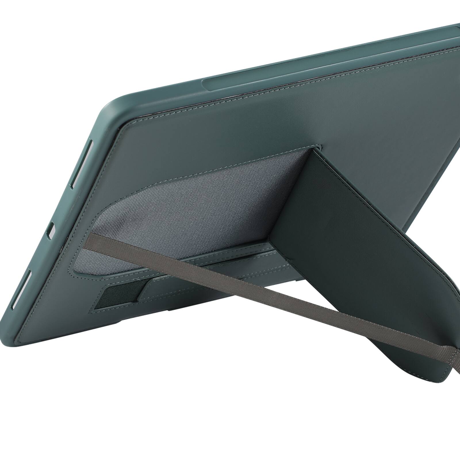 Back. Dteck - Shockproof Case for Apple iPad Air (M4) 13" 2026 with Hand Strap and Foldable Kickstand, PU Leather TPU Protective Cover - Darkgreen.