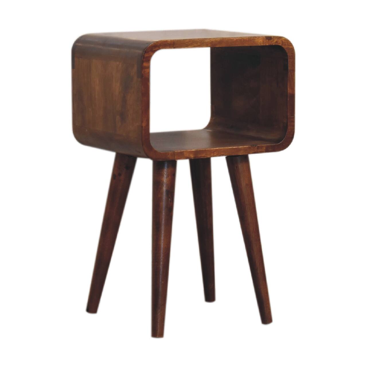 Left. Artisan Furniture - Artisan Furniture Solid Wood Mini Chestnut Curved Open Nightstand, Nordic Legs, Dark Brown - Chestnut.