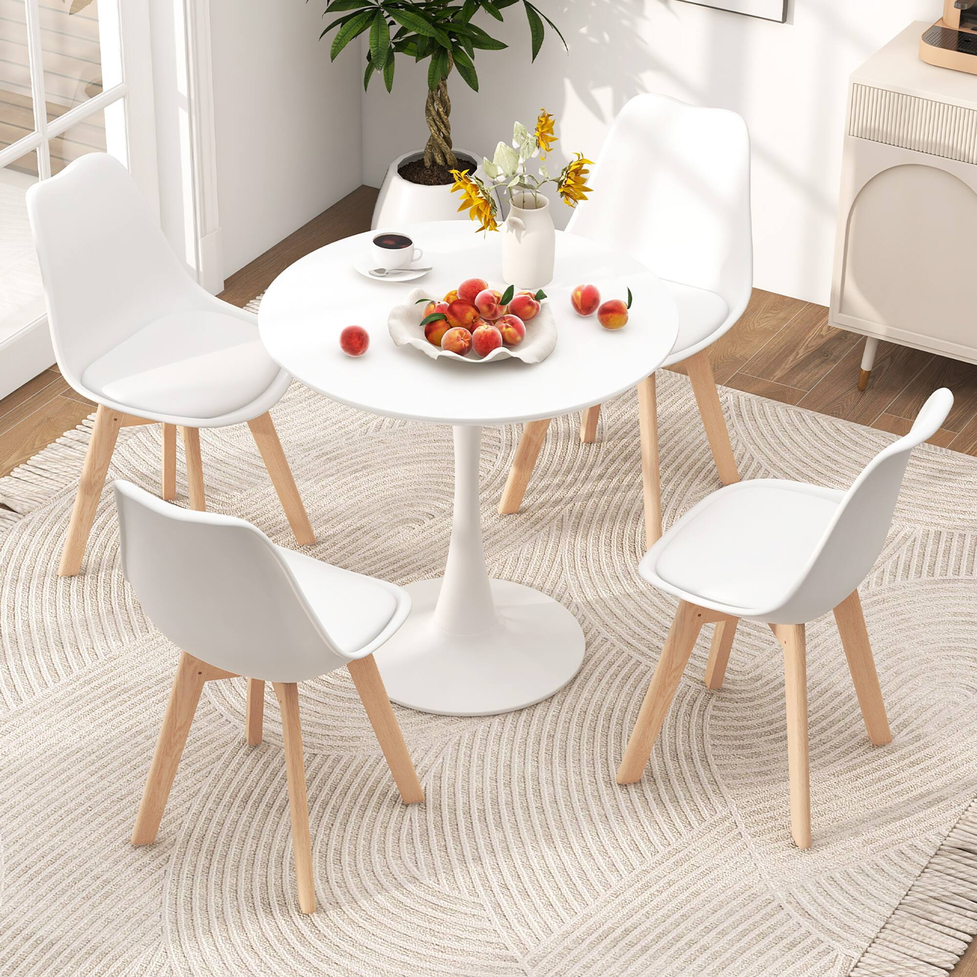 Alt View 3. Gymax - Gymax Modern 5 PCS Dining Set Round Dining Table 4 Chairs for Small Space Kitchen - White, Natural.