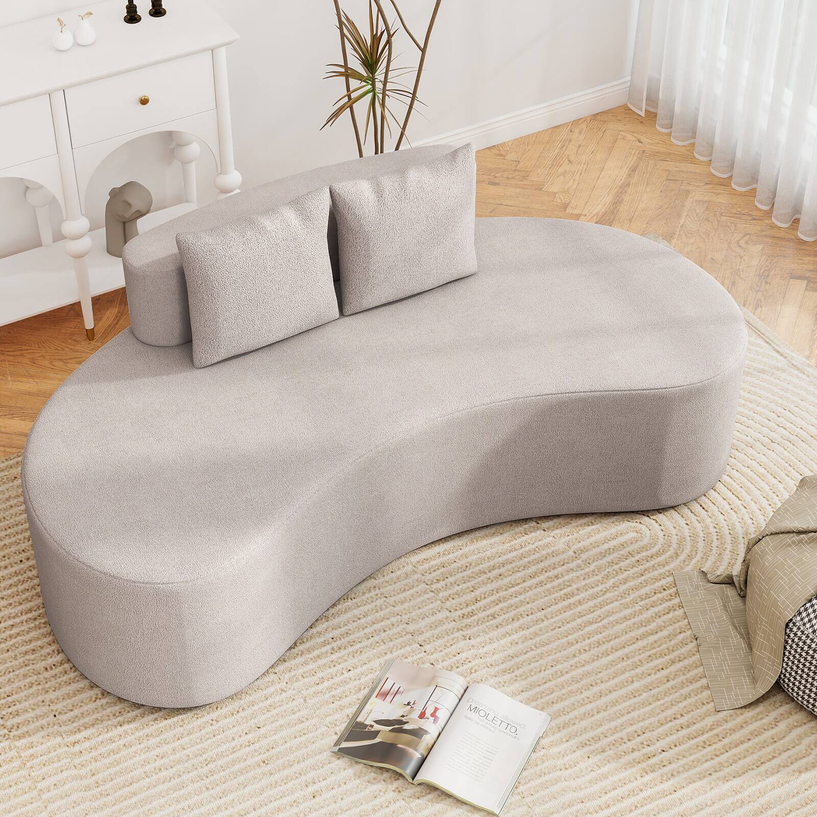 Alt View 1. Costway - Costway 78.5" Sofa Couch Upholstered Curved Sofa with 2 Cozy Pillows Low Backrest - Gray.