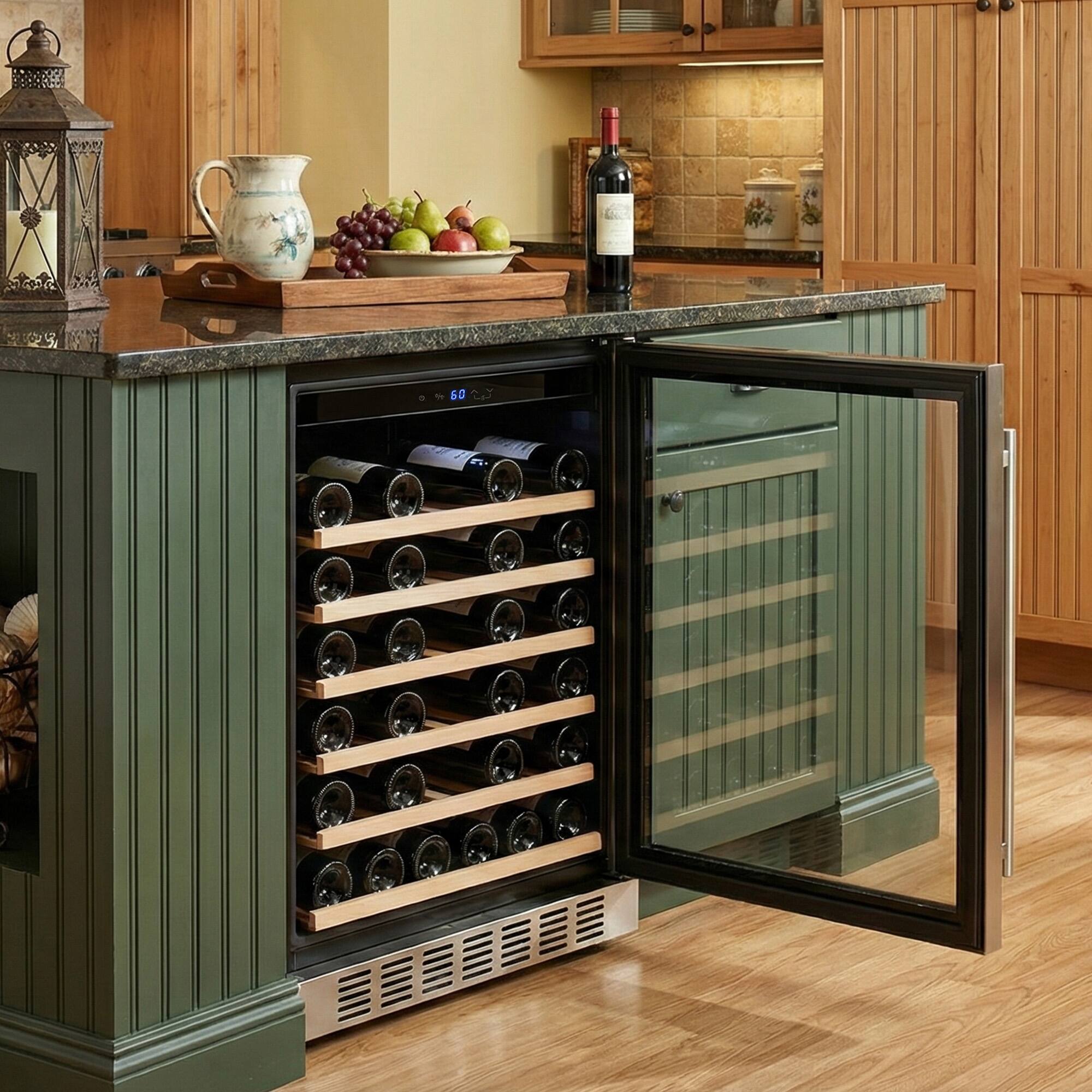 Alt View 5. Empava - 23.43 In. 46-Bottle Wine Cooler With Compressor Cooling, 6 Beech Shelves, Built-In/Freestanding Wine Fridge In Black - Black.