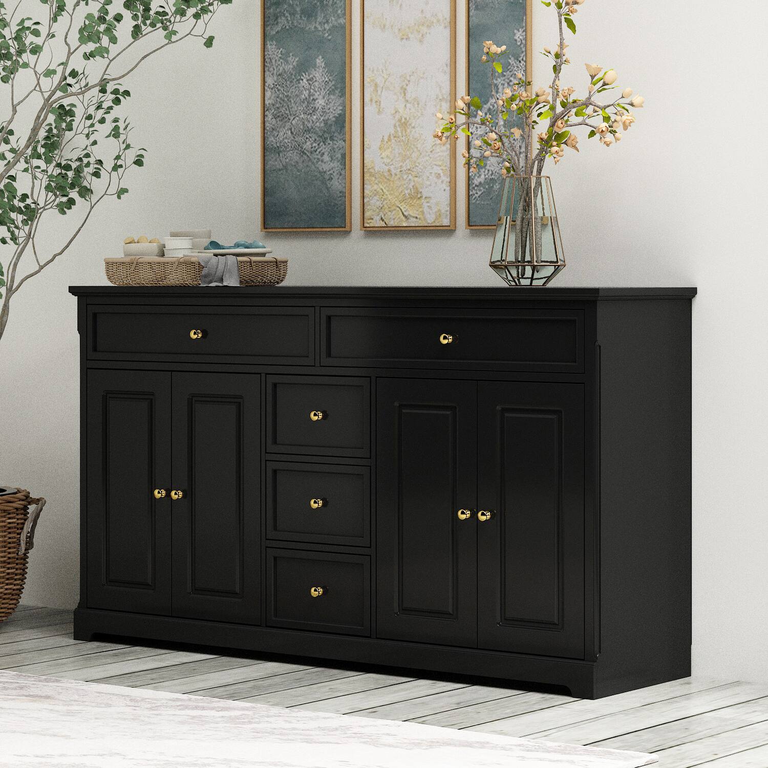 Alt View 10. Famapy - Famapy Buffet Cabinet: Modern - Classic Storage with Gold Accents Credenzas - Black.