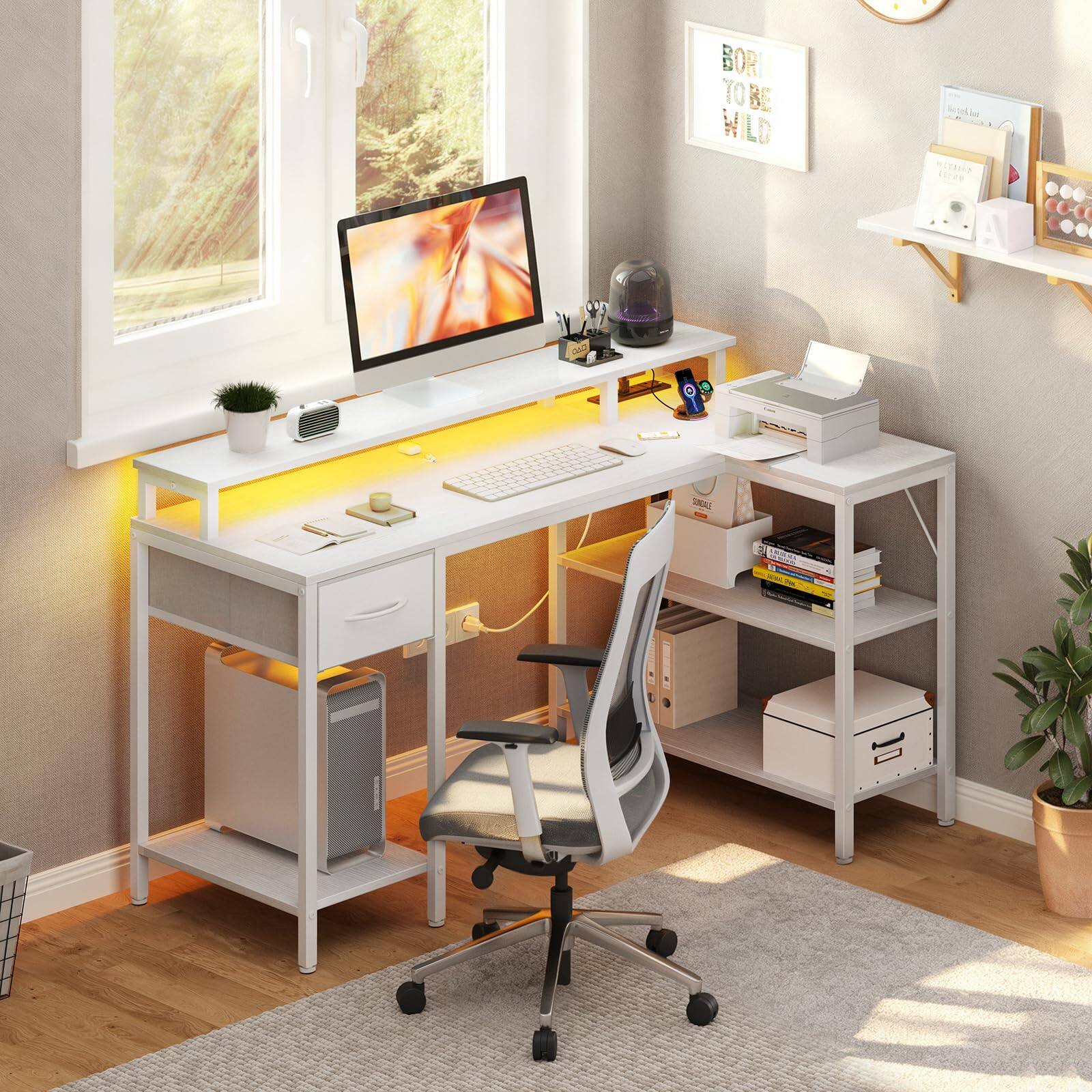 Stylel Star DUMOS 47” Gaming Desk with USB Charging Ports & LED Lights ...