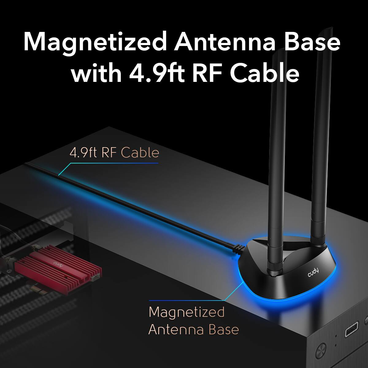 Magnetized Antenna Base with 4.9ft RF Cable, 4.9ft RF Cable, Magnetized Antenna Base