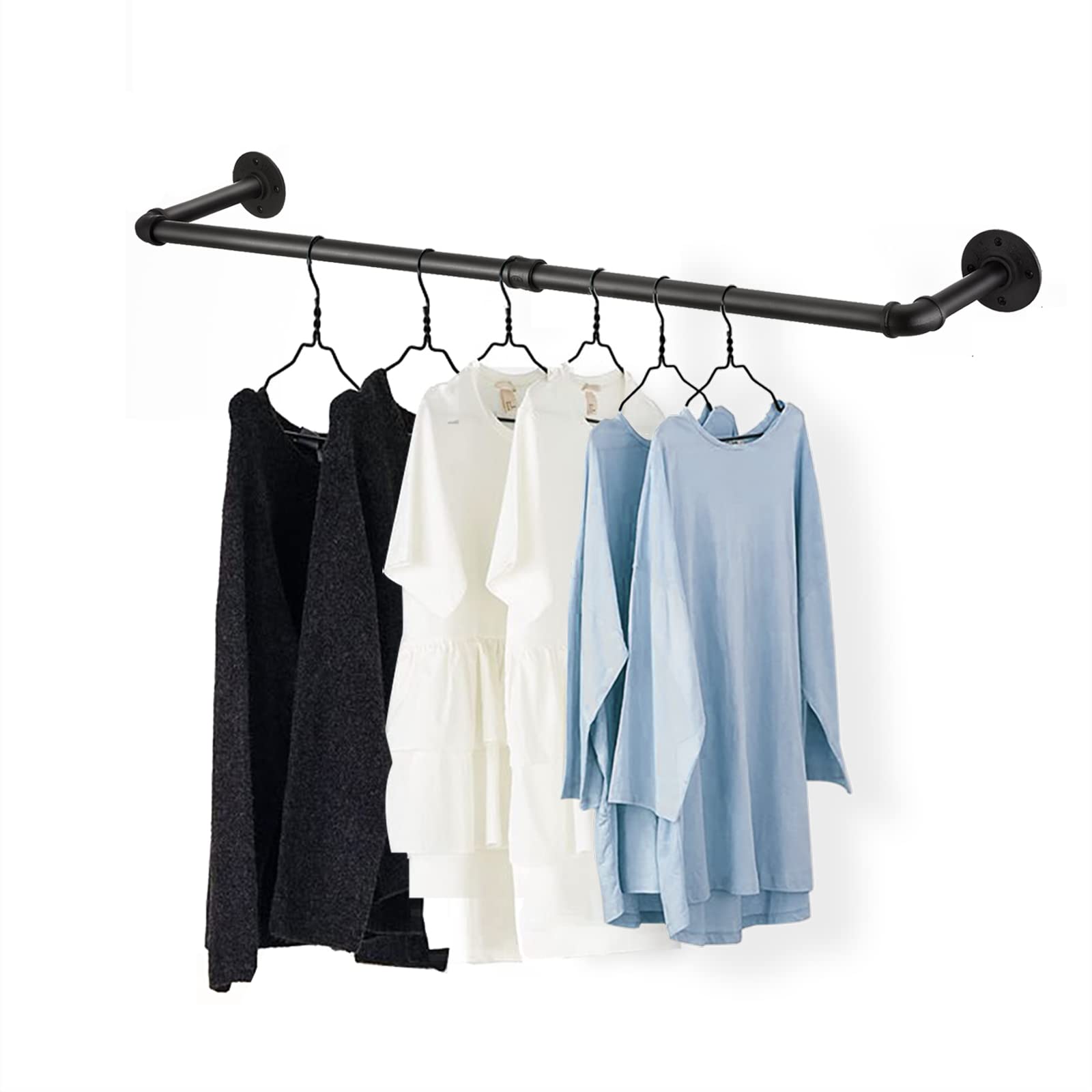 Refined Abode Design - 48" Wall Mounted Clothes Rack Industrial Pipe Iron Garment Bar Heavy-duty Detachable Clothing Rod Multi-pur - 48'' 1 Pcs