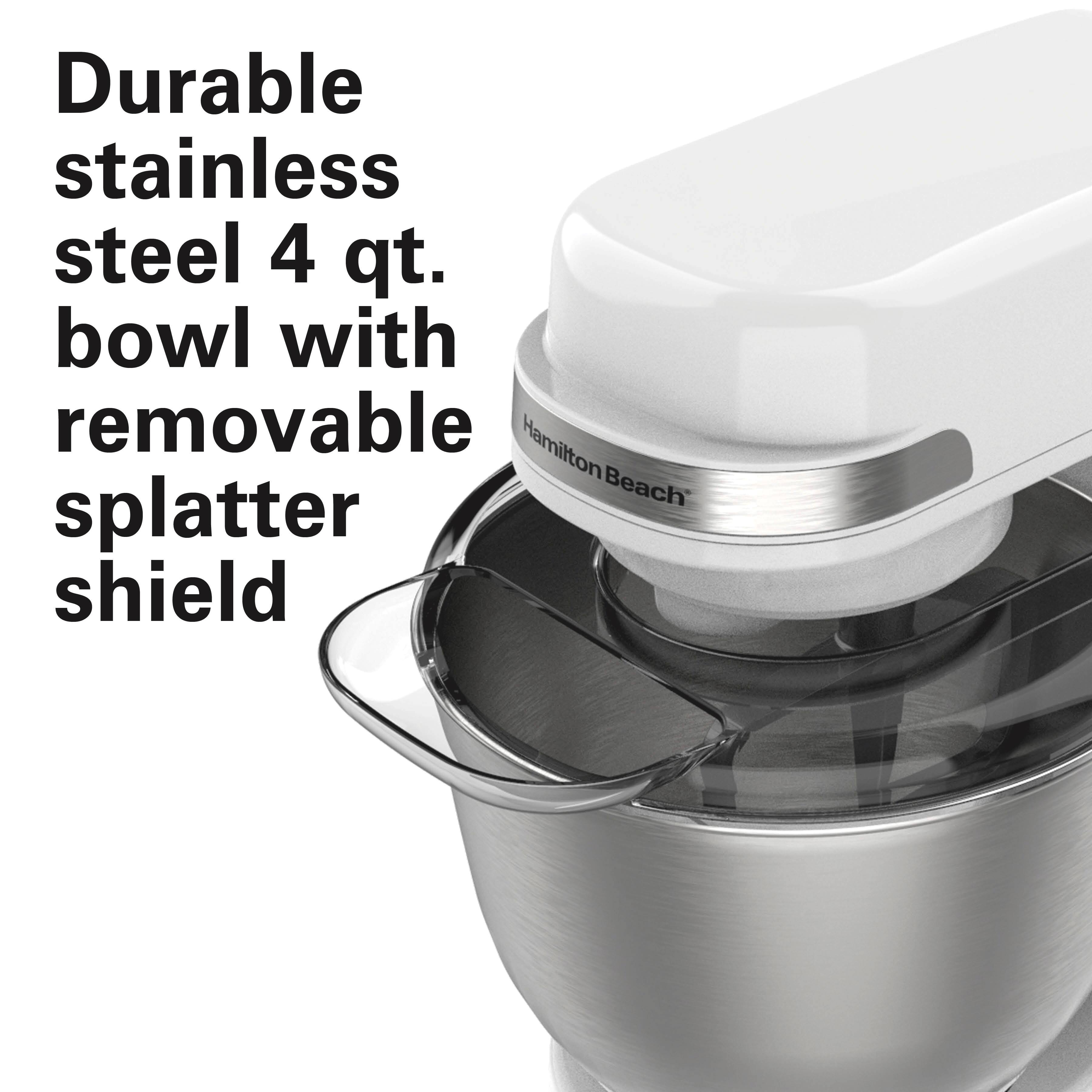 Durable stainless steel 4 qt. bowl with removable splatter shield