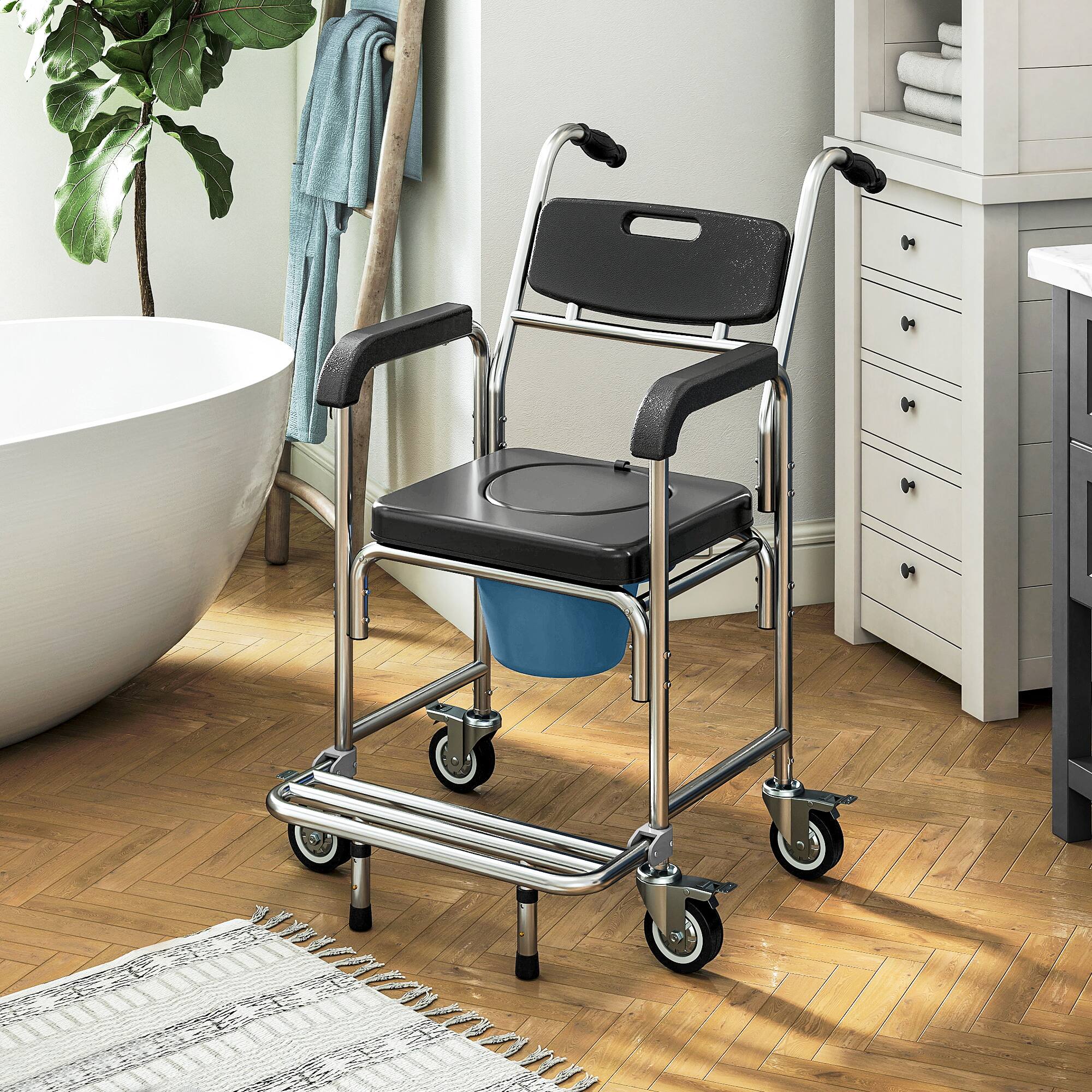Alt View 1. Homcom - Shower Commode Wheelchair - Black.