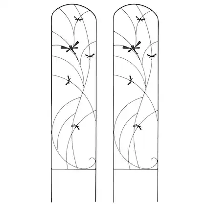 Front. Sunnydaze - 55 in Steel Dragonfly Delight Garden Plant Trellis - Set of 2 - Black.
