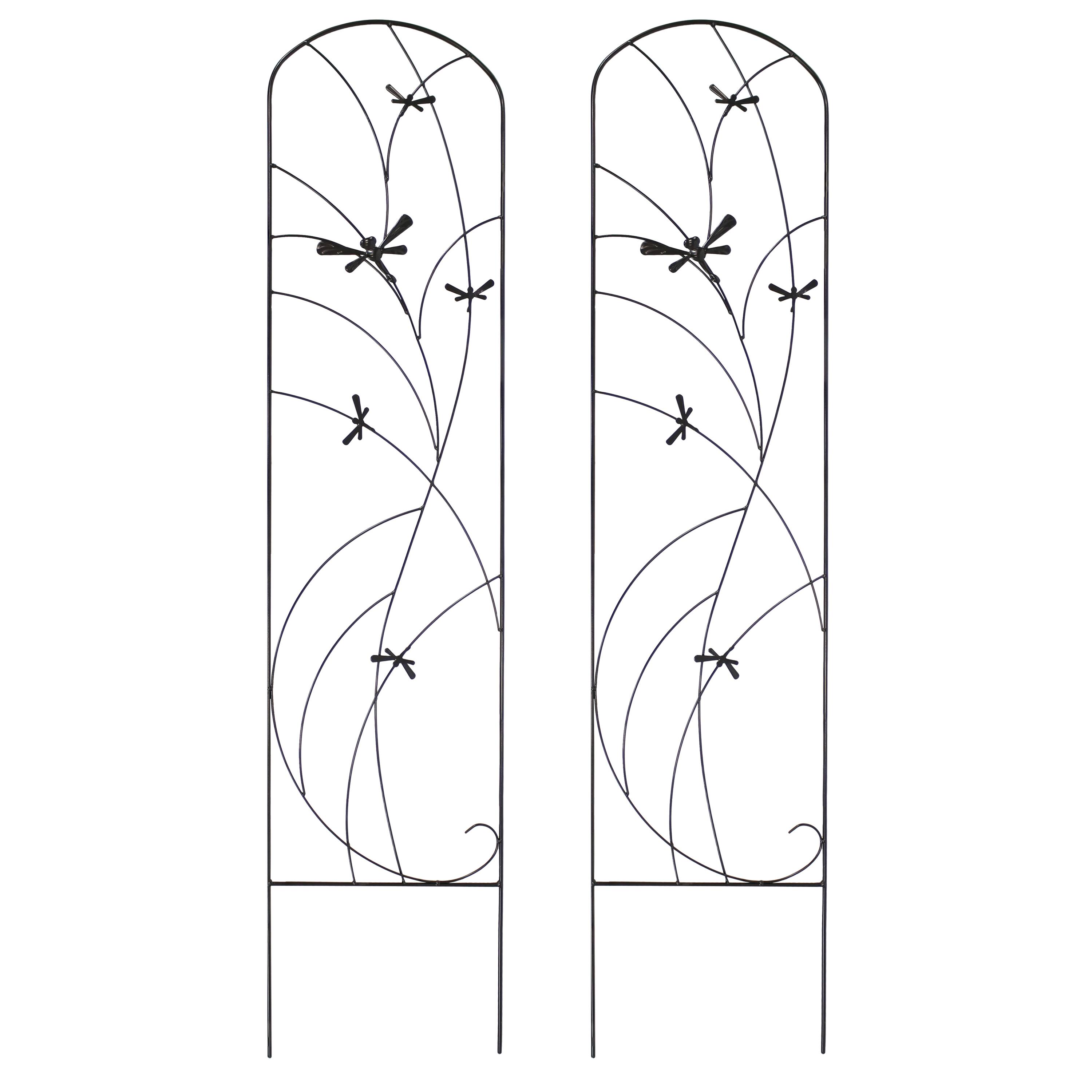 Sunnydaze - 55 in Steel Dragonfly Delight Garden Plant Trellis - Set of 2 - Black