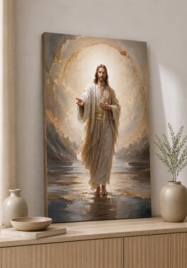 FC Design - Large Christ Walking on Water Wall Art Canvas Print 24x36" Sacred Faith Christian Coastal Painting Home Decor - MultiColor
