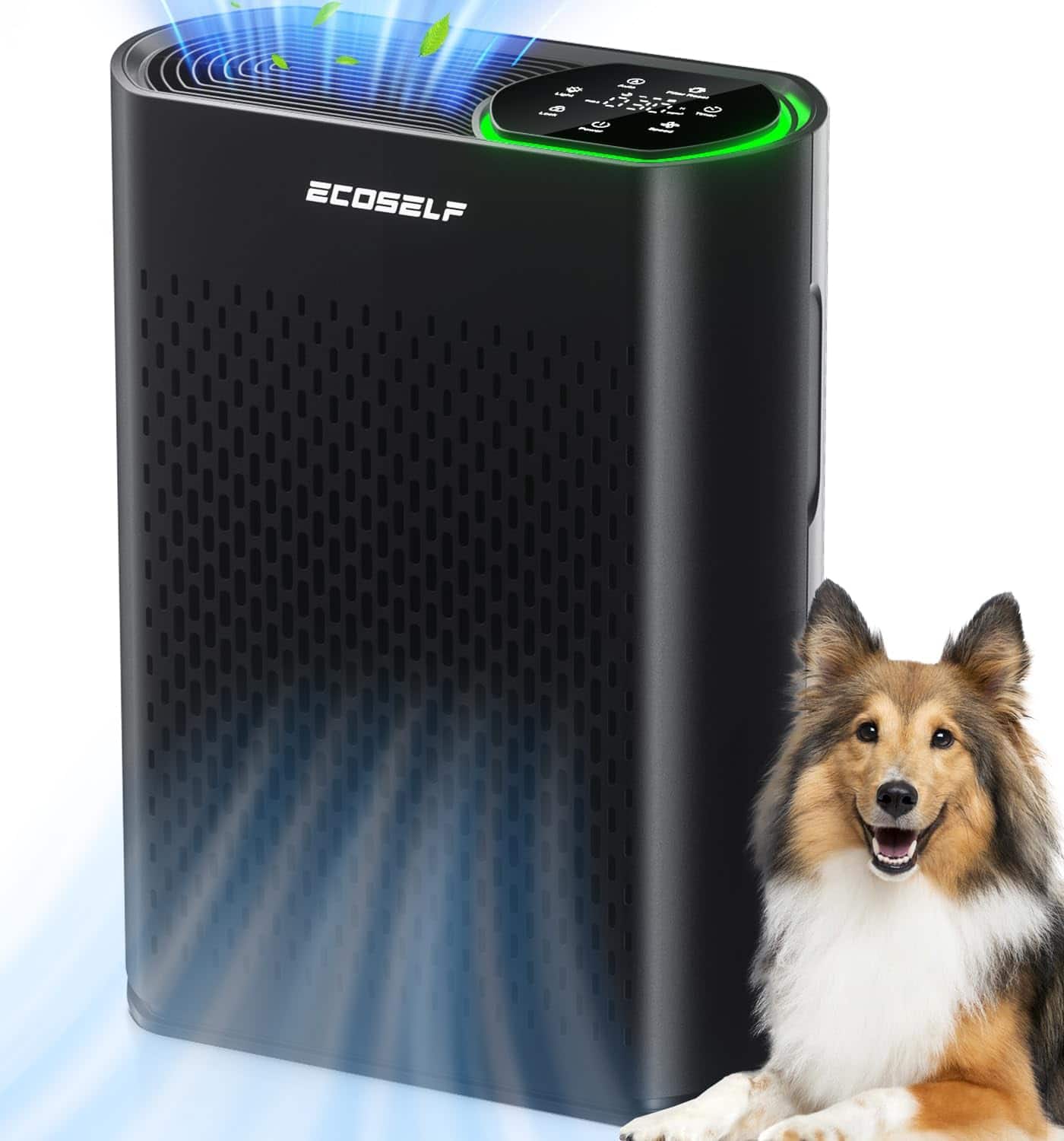 Ecoself - HEPA Air Purifiers for Home Large Room Cover 1400 Ft2 with Air Quality Monitor 20dB Sleep Mode,6 Settings - black