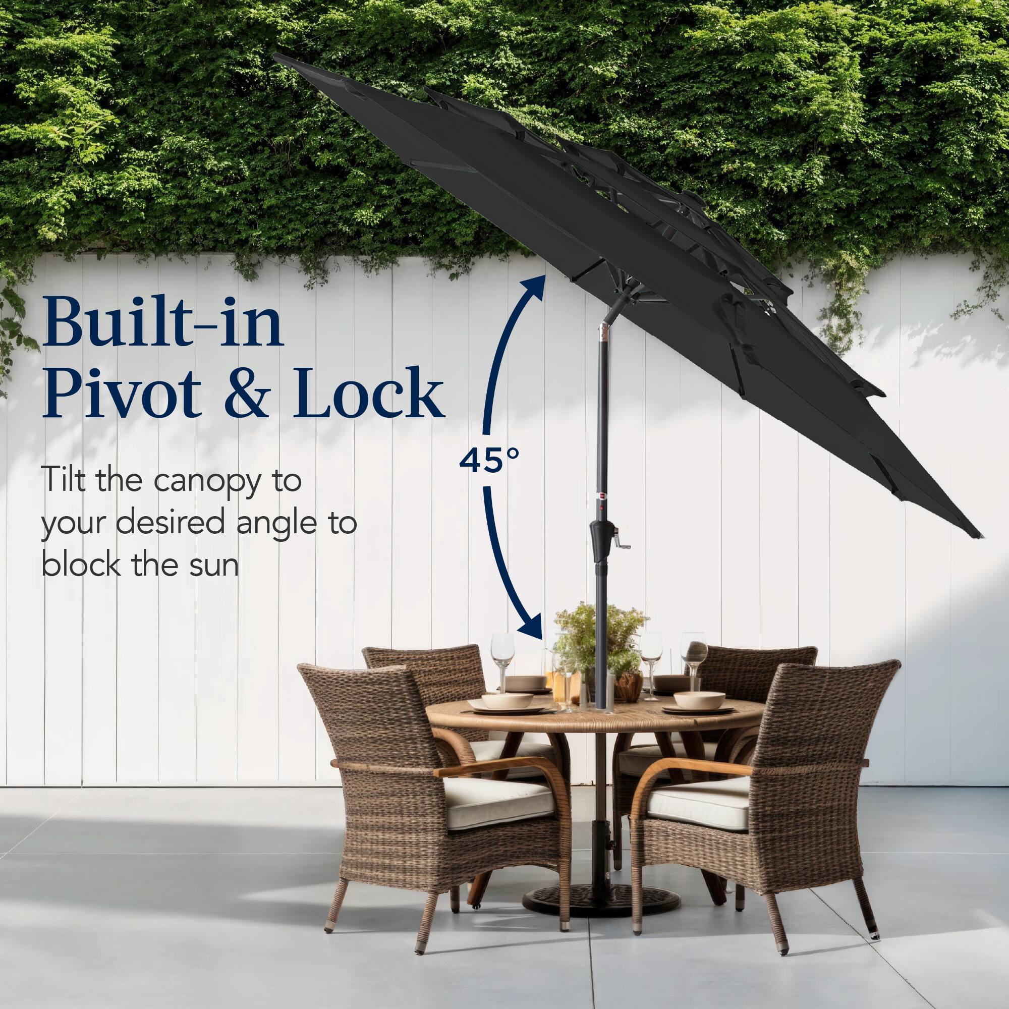 Built-in Pivot & Lock

Tilt the canopy to your desired angle to block the sun.