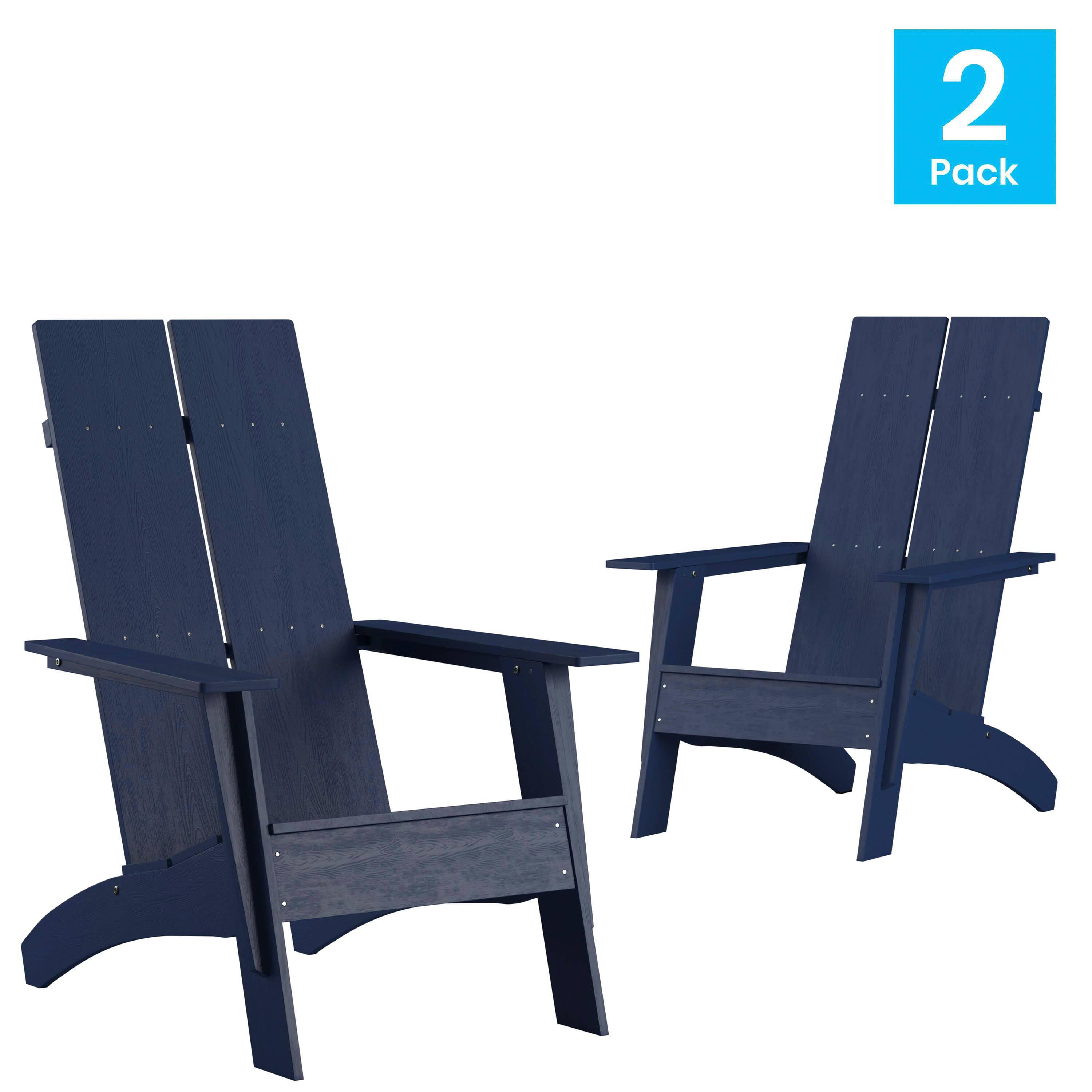 Alt View 1. Emma + Oliver - Set of 2 Modern Dual Slat Back Indoor/Outdoor Adirondack Style Chairs - Navy.