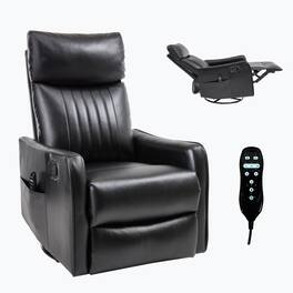 LUCKY ONE - Faux Leather Manual Recliner Chair with 360° Swivel, Rocker, Massage and Lumbar Heat - Black