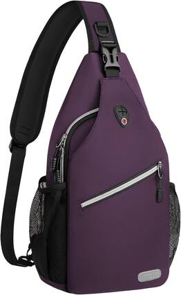 Front. mosiso - Sling Backpack Multipurpose Crossbody Shoulder Bag Travel Hiking Daypack - Purple.