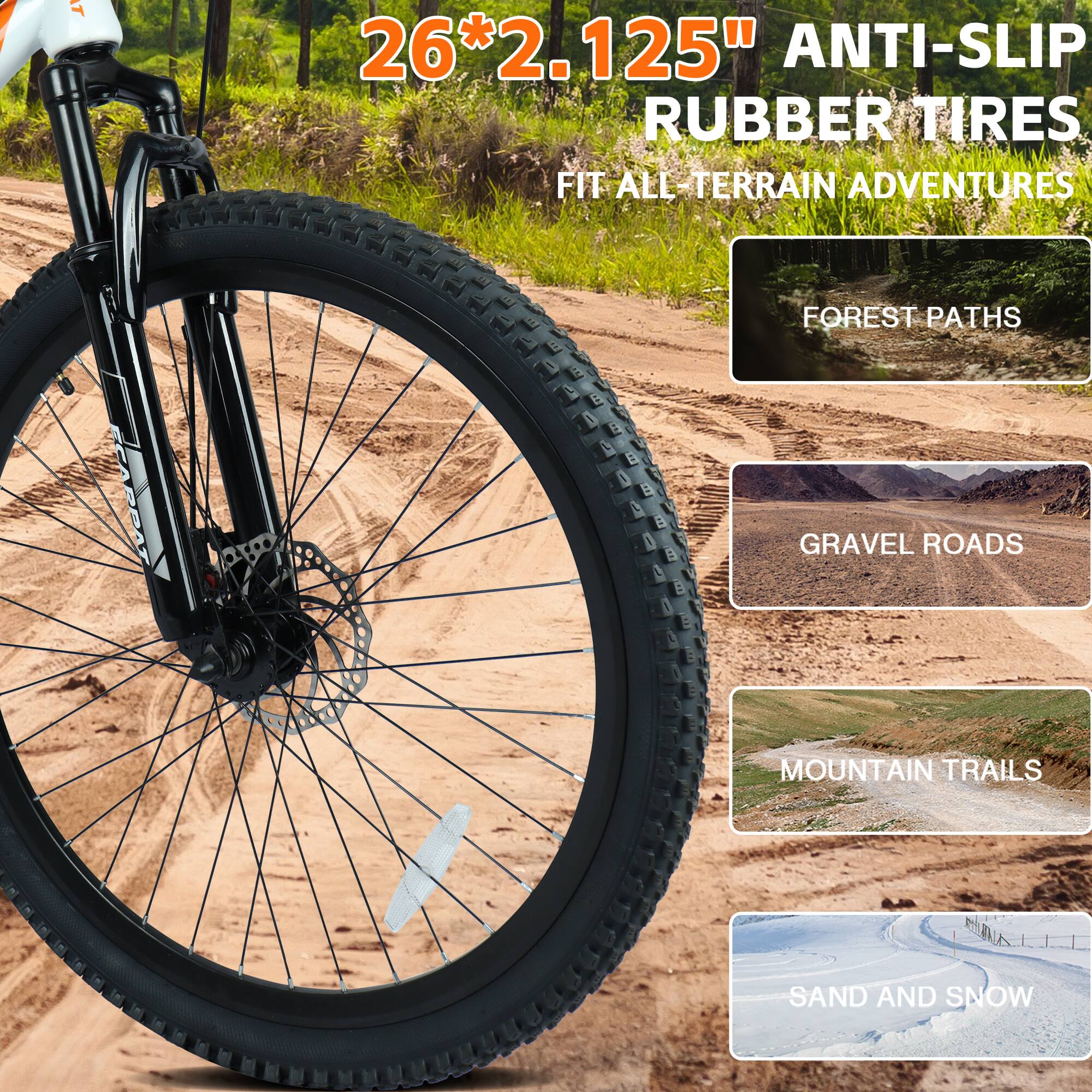 26*2.125" ANTI-SLIP RUBBER TIRES FIT ALL TERRAIN ADVENTURES FOREST PATHS GRAVEL ROADS MOUNTAIN TRAILS SAND AND SNOW