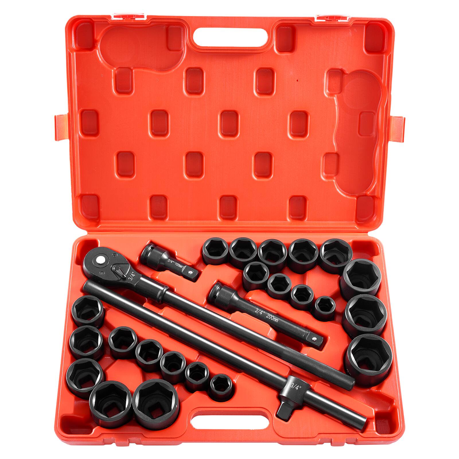 LOVMOR - Impact Socket Set 3 4 Inch 27 Piece SAE Metric 6 Point Socket Assortment