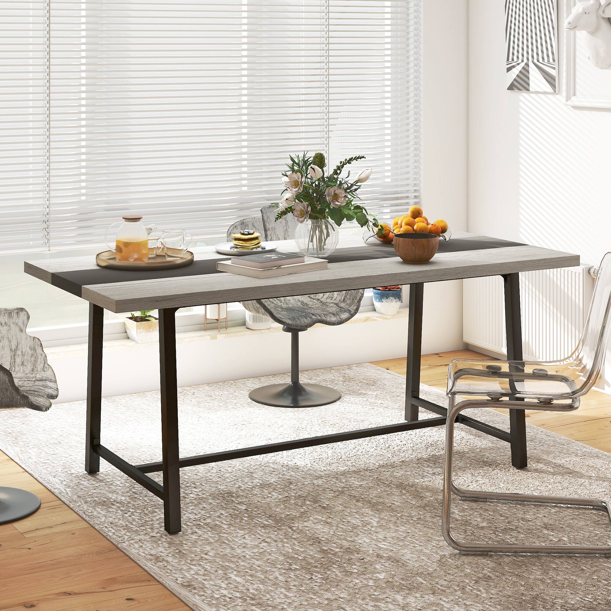 Alt View 7. Homcom - Industrial Dining Table for 8 People, 70.9" Long Rectangular Kitchen Table with Large Tabletop and Steel Legs - Distressed Gray.