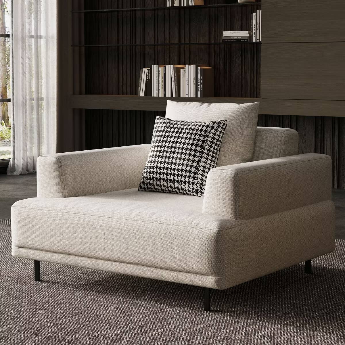 Alt View 2. luck idea - Modern Beige Linen Single Sofa Couch, Accent Armchair with Metal Legs for Living Room Bedroom Apartment - white.