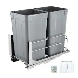 VEVOR - Pull-Out Trash Can, 27 QT x2 Double Under Mount Kitchen Waste Container, Heavy Duty Garbage Recycling Bin - Gray