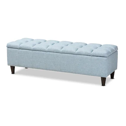 Front. Baxton Studio - Brette Mid-Century Modern Fabric Upholstered Finished Wood Storage Bench Ottoman - Light Blue.