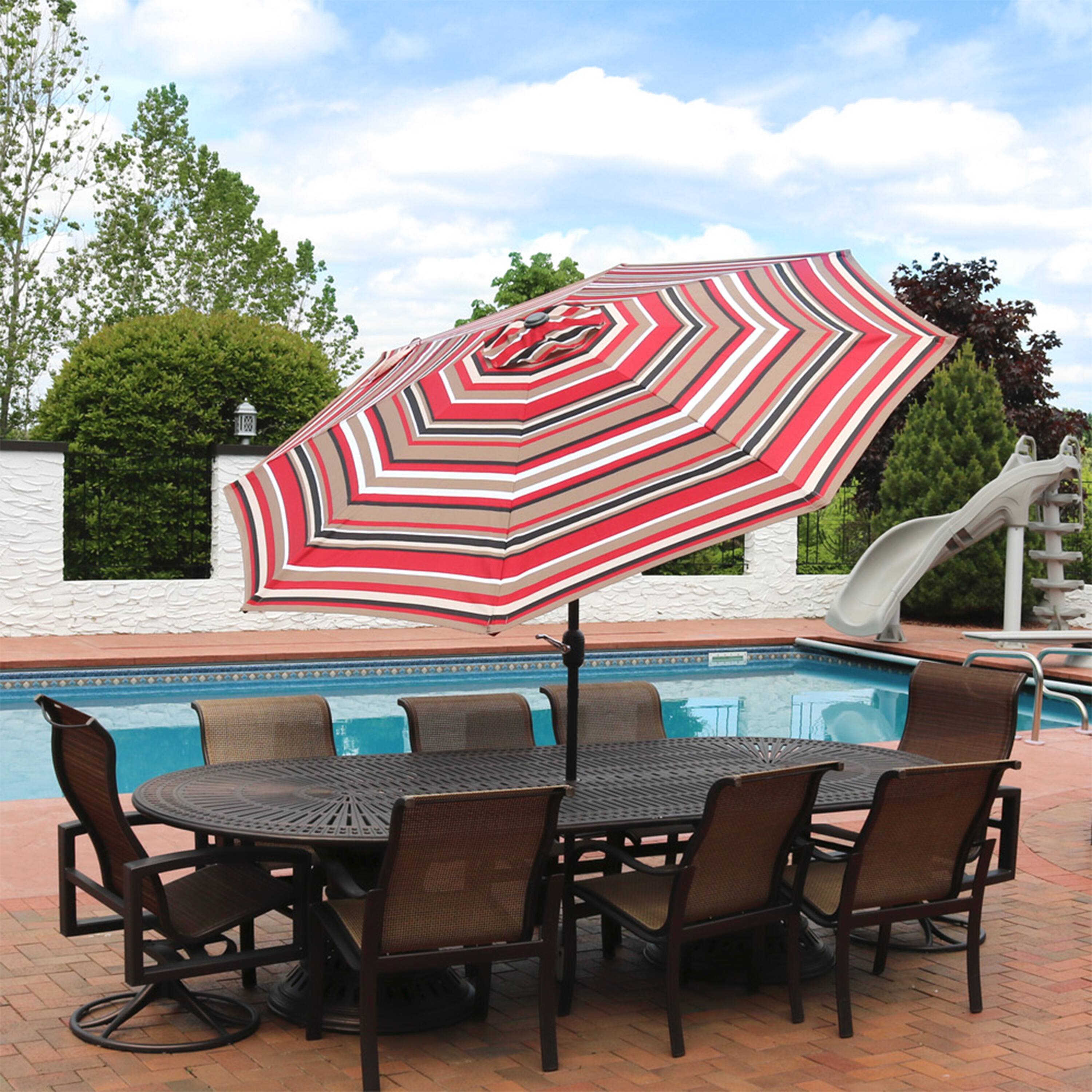 Alt View 5. Sunnydaze - 9 ft Aluminum Patio Umbrella with Tilt and Crank - Awning Stripe.