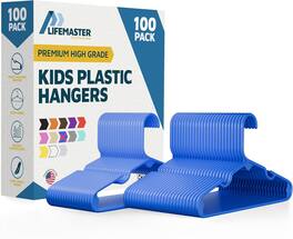 Lifemaster - Kids Clothes Hangers – 100-Pack, 11.6" Plastic Hangers with Shoulder Notch, Space-Saving, Holds 5 lbs - Blue