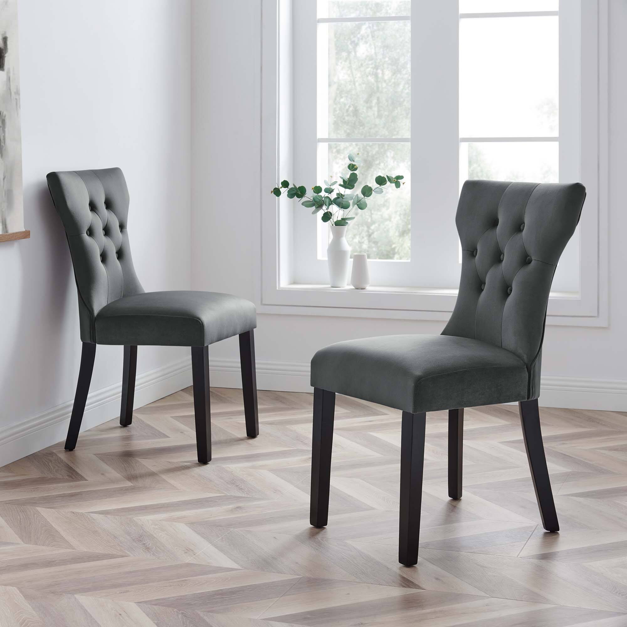 Front. Modway - Silhouette Performance Velvet Dining Chairs Set of 2 by Modway - Gray.