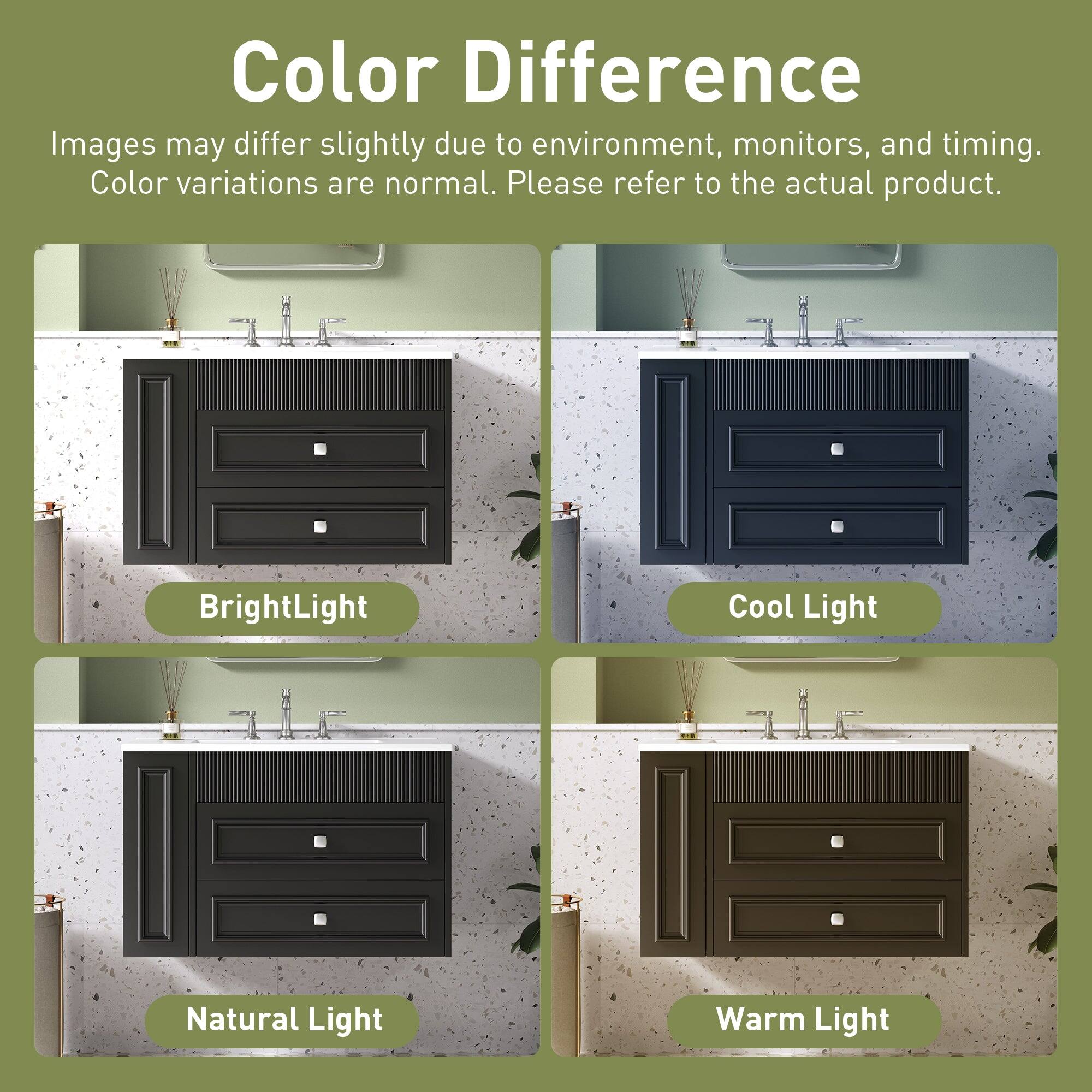 Color Difference  
Images may differ slightly due to environment, monitors, and timing. Color variations are normal. Please refer to the actual product.  

Bright Light  
Cool Light  
Natural Light  
Warm Light