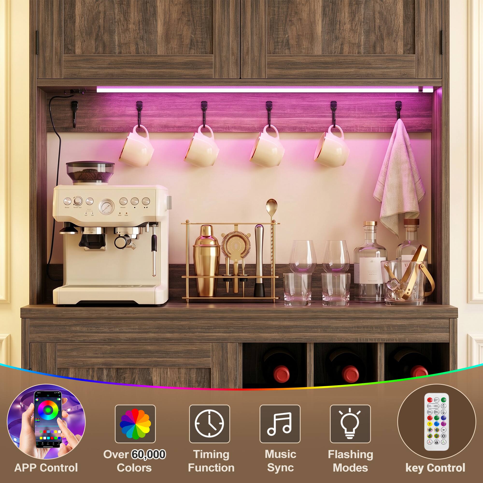 APP Control  
Over 60,000 Colors  
Timing Function  
Music Sync  
Flashing Modes  
1 key Control