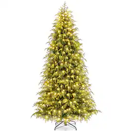 WELLFOR - 8ft Pre‑Lit Artificial Christmas Tree , Dual‑Layer Hinged Xmas Tree with 1470 Branch Tips,470 LED Lights - Green