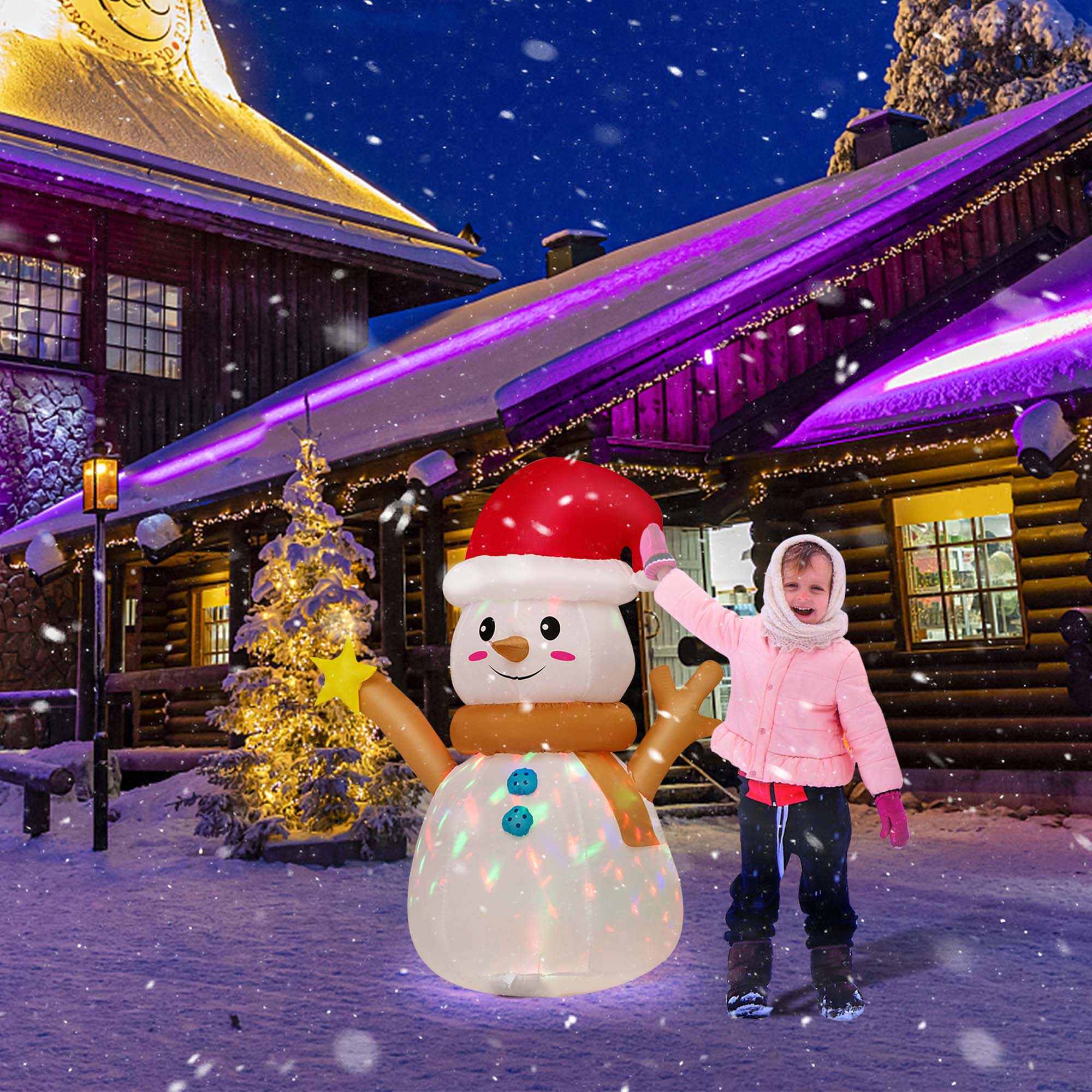 Alt View 4. Costway - 4 FT Inflatable Christmas Snowman Blow-up Decoration with 360° Rotating LED Lights - Multicolor.