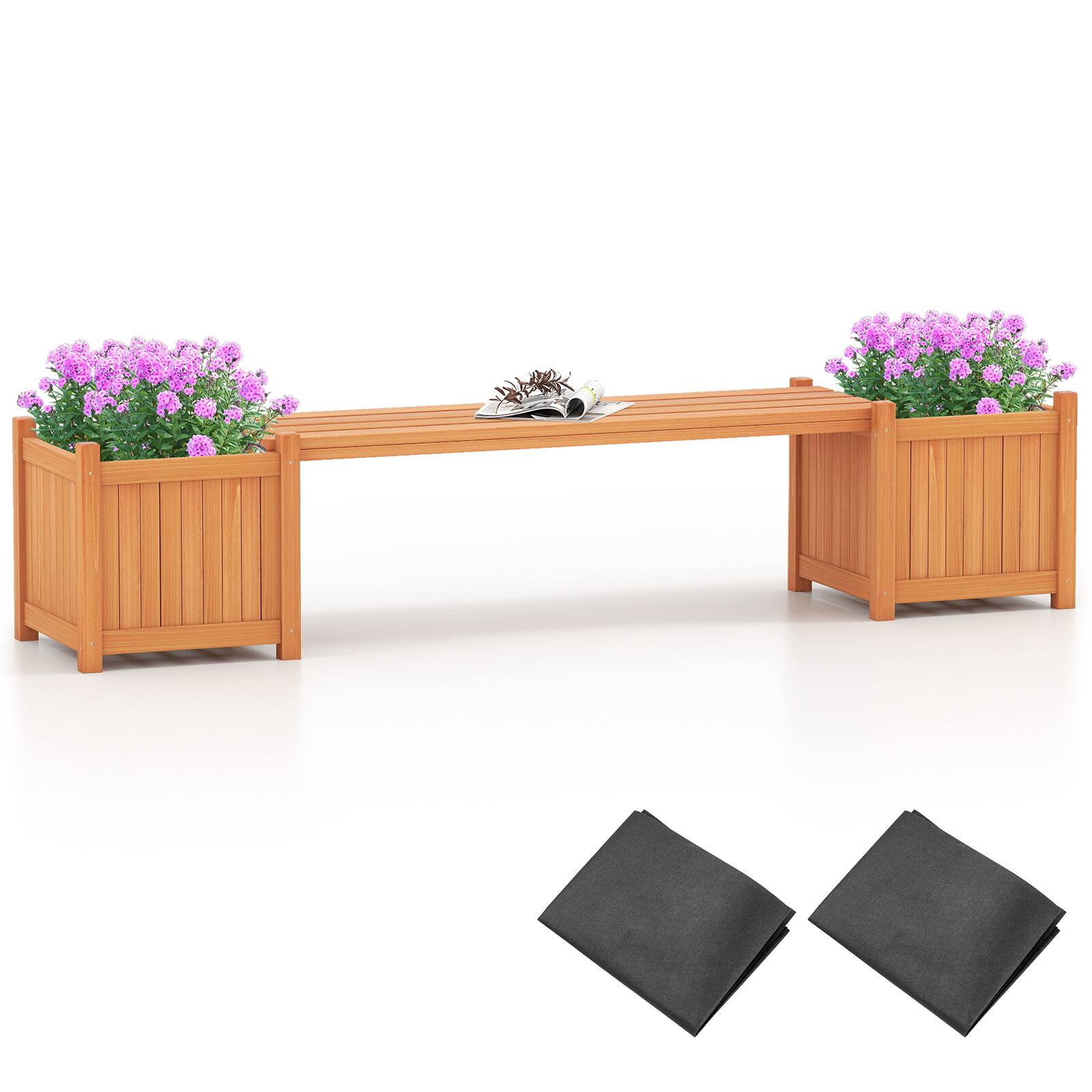 Alt View 9. Gymax - Gymax Wood Wooden Planter Box w/ Seat 2-in-1 Raised Garden Bed & Bench Outdoor - Natural.