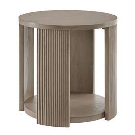 ROME + OAK - Euclid Round End Table, Wood Home Accent Furniture with Shelf, Beige - Rustic Beige