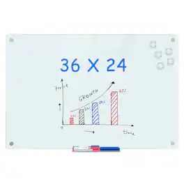 HOMLUX - Glass Dry Erase Bulletin Boards, 36 x 24 Inches Glass Board Mounted, Includes 6 Magnets, 3 Markers and 1 Eraser - White