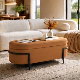 ModernMate - Brenno 43.3" Wide Bench Bedroom Ottoman with Spacious Storage and Adjustable Feets - Cognac
