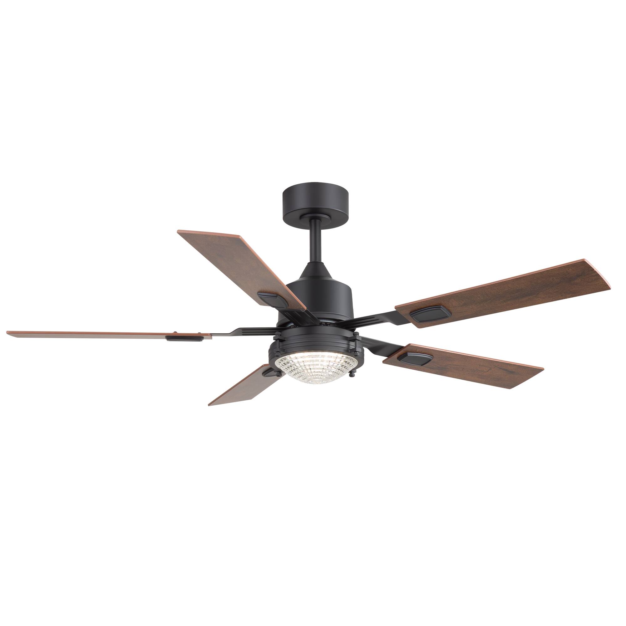Angle. Breezary - 52-in Indoor Large LED Ceiling Fan with 6-Speed Reversible Motor, 3-Color Light, 6'' Downrod, with Remote - Matte Black.