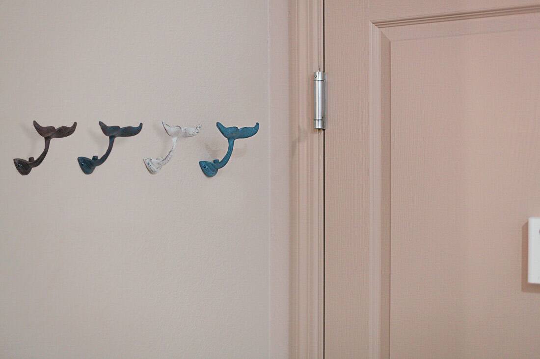 Alt View 4. Zeckos - Colorful Cast Iron Whale Tail Wall Hooks Set of 4 Nautical Décor - Multicolored.