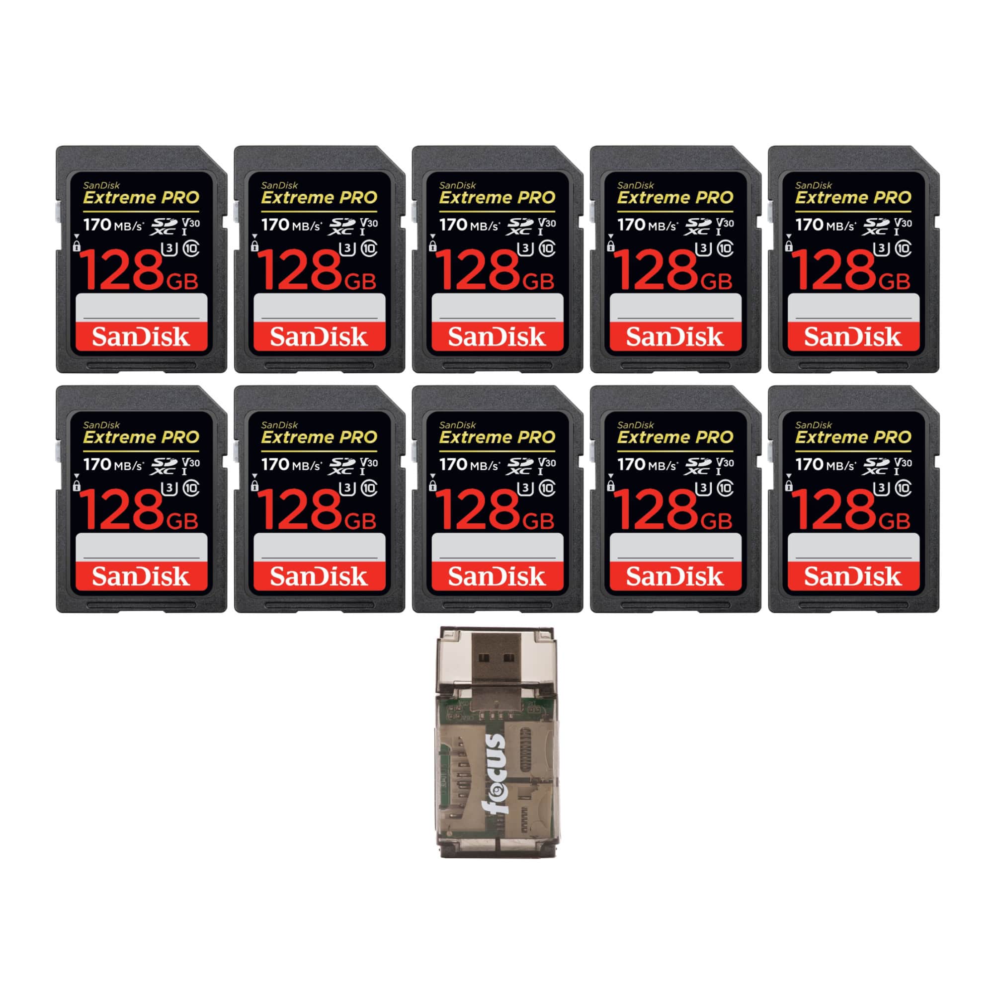 SanDisk 128GB Extreme PRO 170 MB/s UHS I SDXC Memory Card (10 Pack