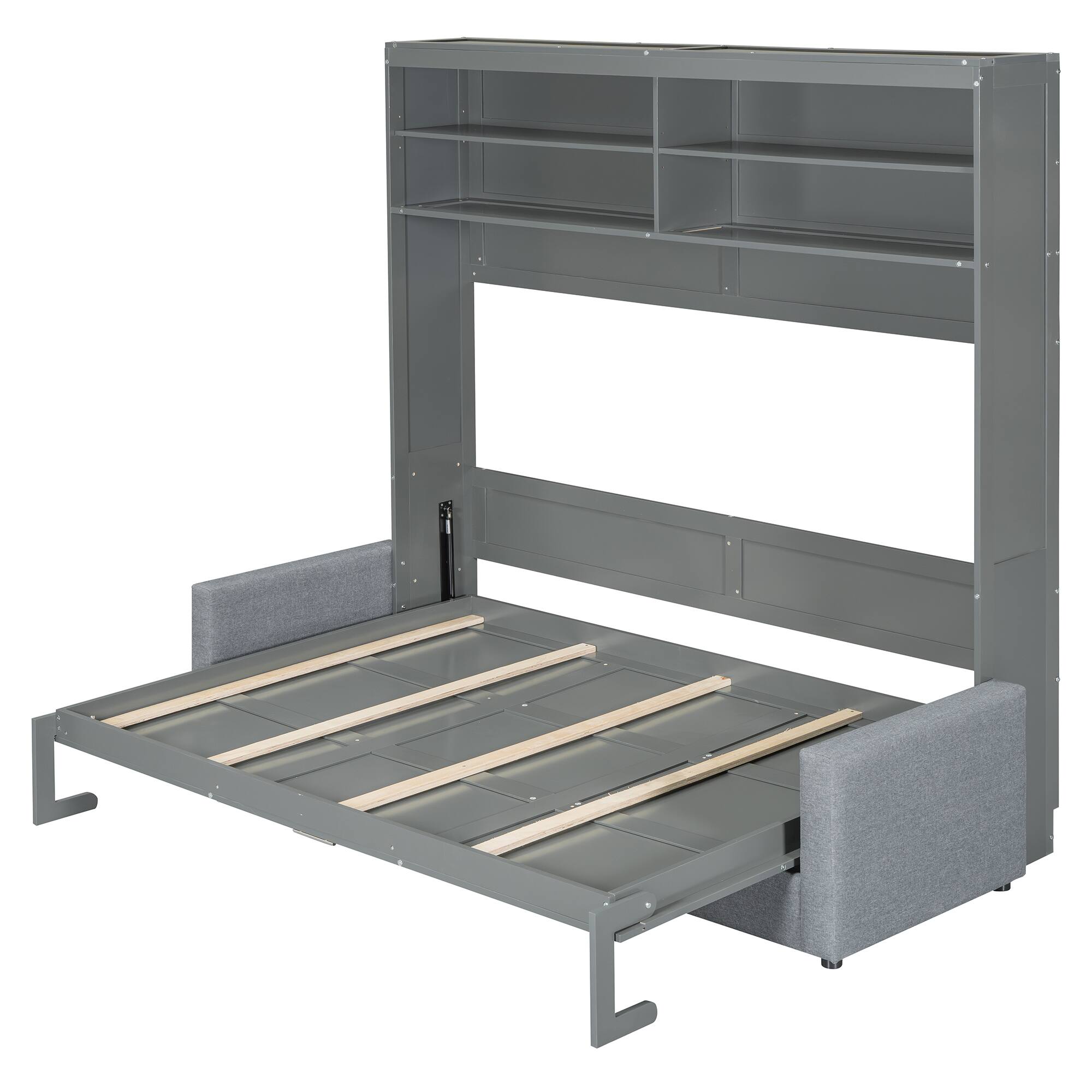 Alt View 8. Tiramisubest - Queen Size Gray Murphy Bed Wall Bed with Sofa, MDF + LVL, Space-Saving & Multifunctional - Gray.