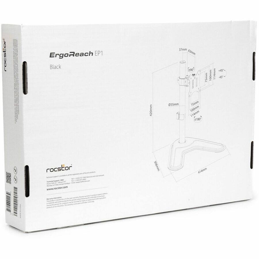 rocstor ErgoReach EP1 Black  
37mm 63mm 90° 75mm 100mm 114mm +45° 45° 420mm 035mm 75mm 100mm 114mm 2180  
rocstor 306mm 414mm  
www.rocstor.com