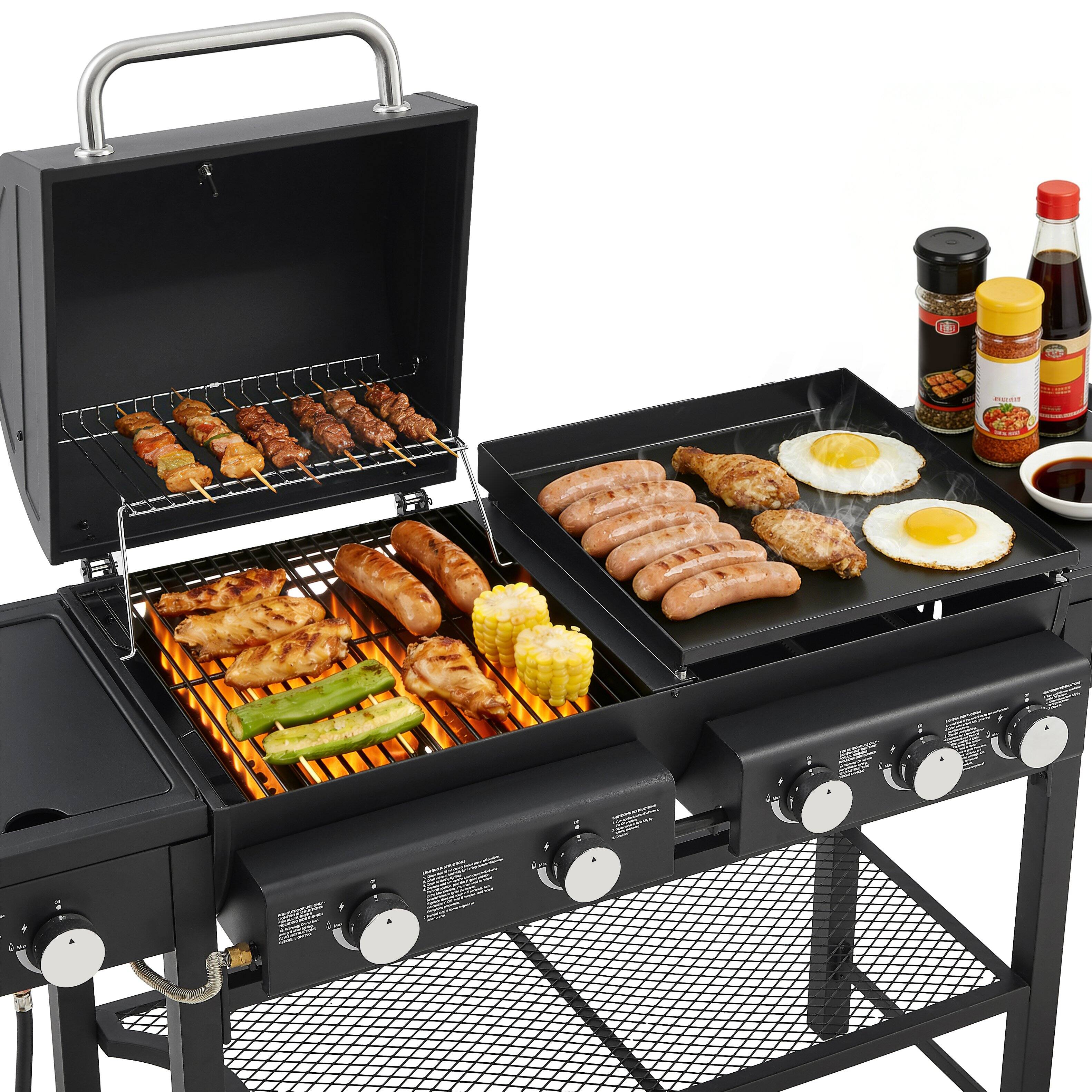 Alt View 3. COWLOWN - 5 Burner All in One Propane Gas Grill and Griddle 56000 BTU 745 Sq In Heavy Duty Stand Black.