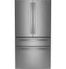 Front. GE Profile - 23.2 Cu. Ft. 4-Door French Door Counter-Depth Smart Refrigerator with Dual-Dispense AutoFill Pitcher - Stainless Steel.