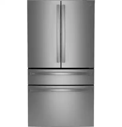 Front. GE Profile - 23.2 Cu. Ft. 4-Door French Door Counter-Depth Smart Refrigerator with Dual-Dispense AutoFill Pitcher - Stainless Steel.