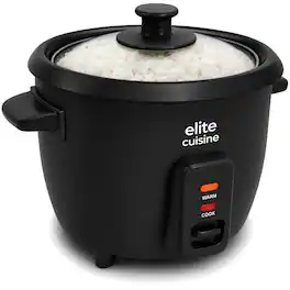 Elite Cuisine - ERCL0062 6-Cup Electric Rice Cooker With Non-Stick Inner Pot - Black