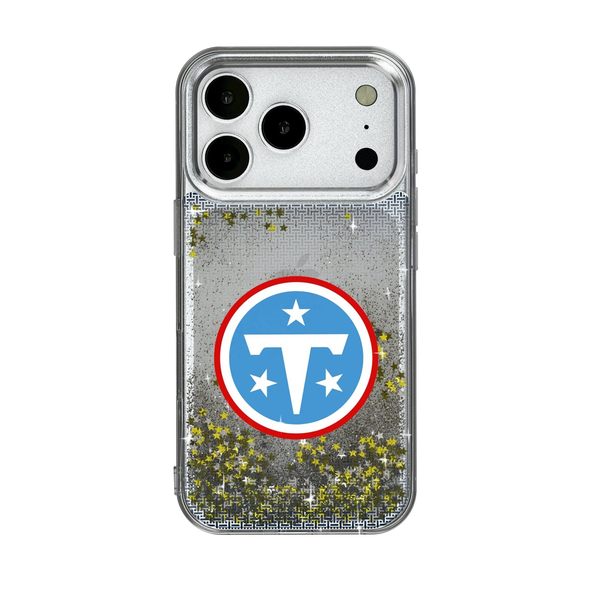 Front. Keyscaper - Tennessee Titans Linen Logo iPhone Glitter Case - 13 Pro Max - Multicolor.