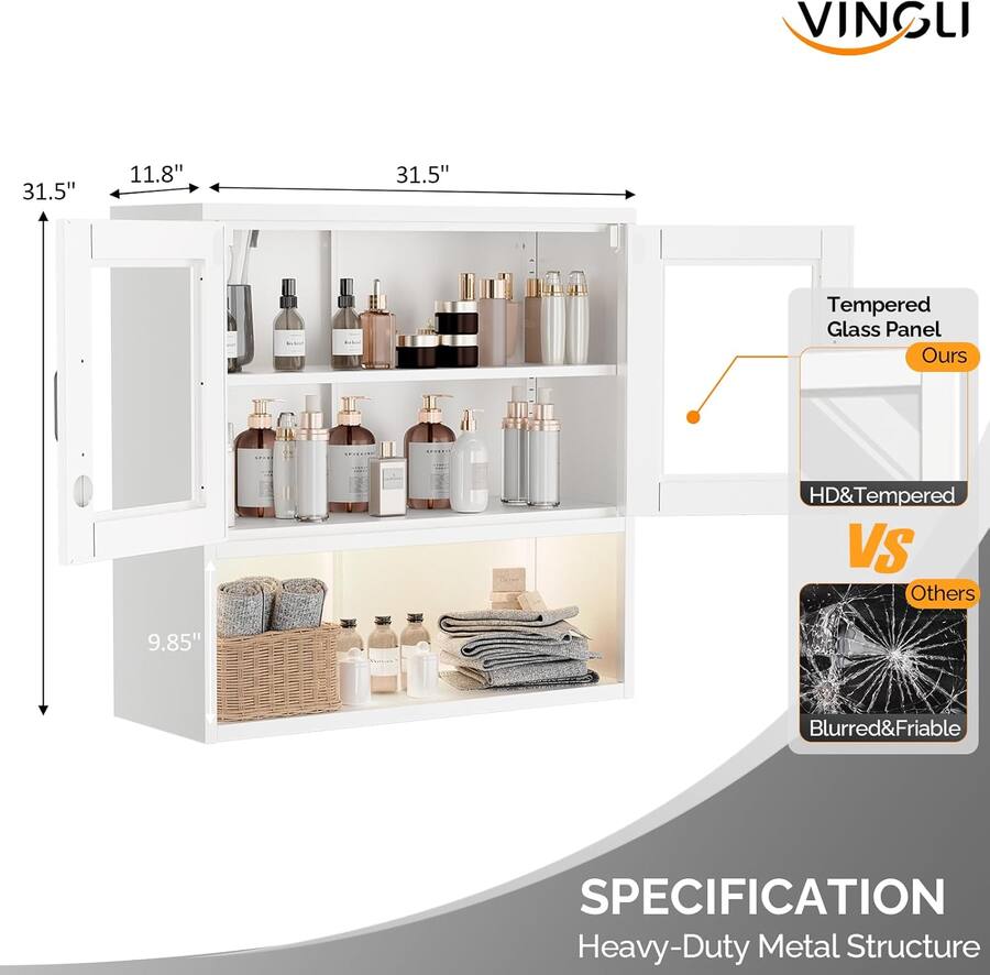 Winado Metal Wall Mounted Display Cabinet with Sensor Light & Locking ...