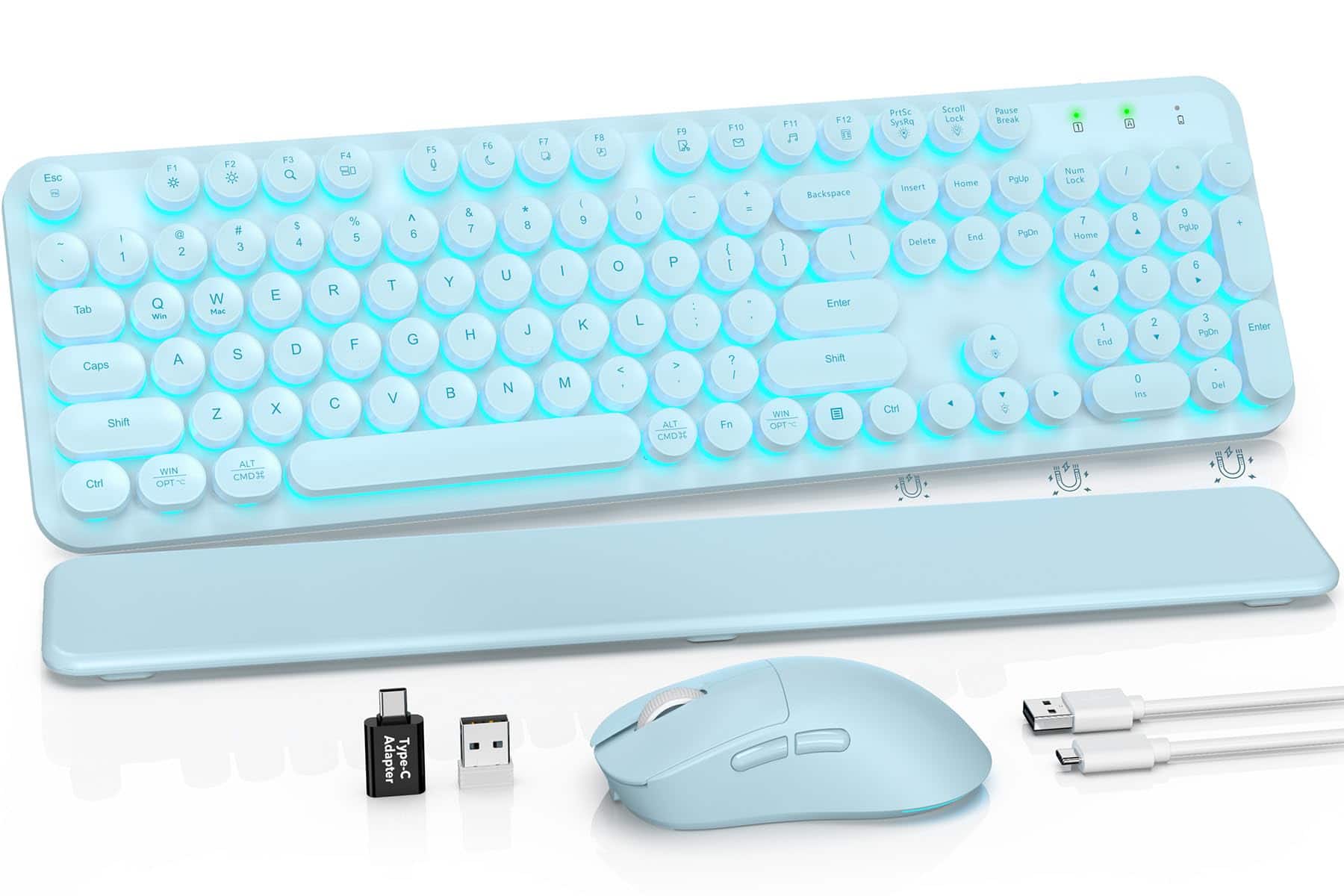 PRIMEPLUS - Wireless Keyboard & Mouse, Round Keycaps, Magnetic Wrist Rest, Retro Typewriter, 2.4G, Auto Sleep, Purple, Mac/Windows - Glowing Dusty Blue price history on PriceWatchPro