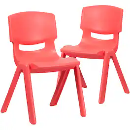 Emma + Oliver - 2 Pack Plastic Stackable School Chair with 15.5"H Seat - Red